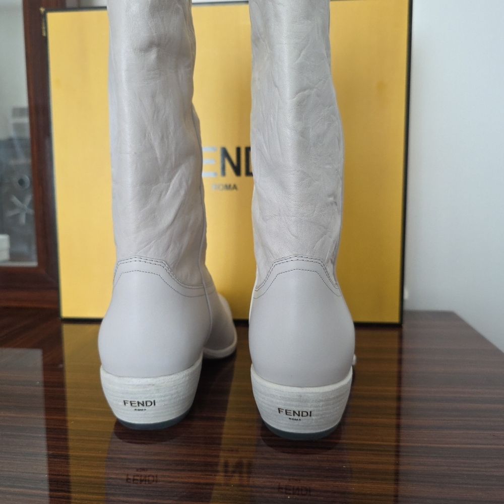 Fendi White Leather Cowboy Boots - Picture 9 of 16